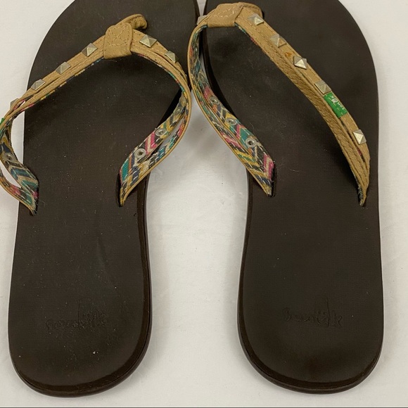 Sanuk Tan Studded Flip Flop Sandals - Picture 5 of 8